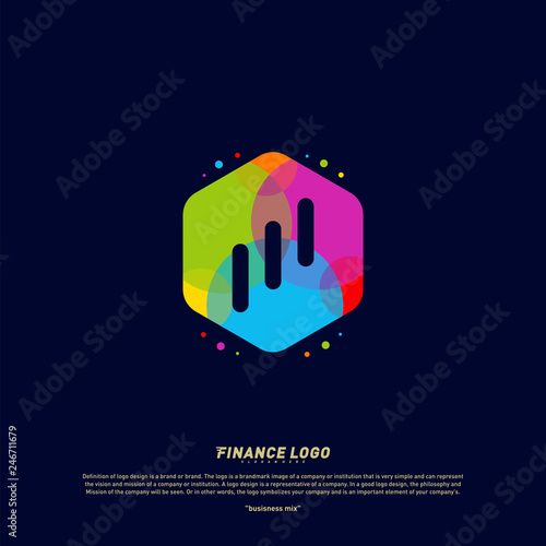 Colorful Stats Financial Advisors with hexagon Logo Design Concept. Finance logo Template Vector Icon