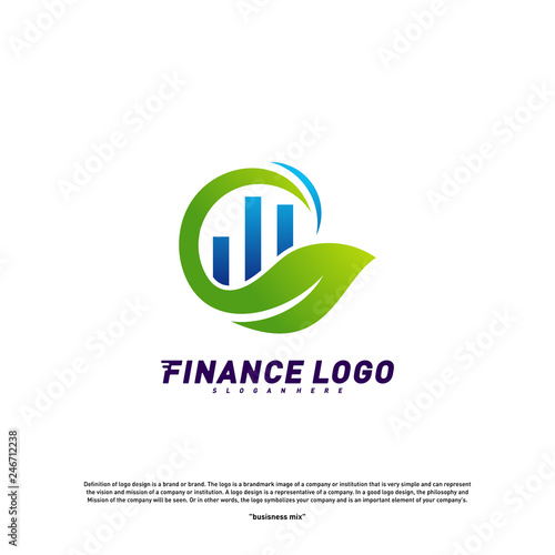 Financial with leaf Logo Design Concept. Green Finance logo Template Vector Icon