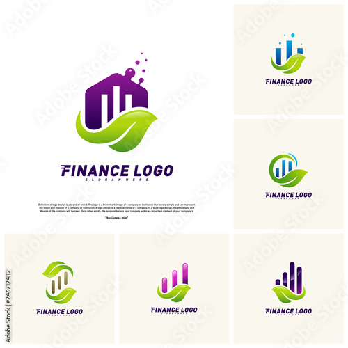 Financial with leaf Logo Design Concept. Green Finance logo Template Vector Icon