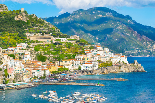Beautiful view of the Amalfi city in Amalfi coast - Italy