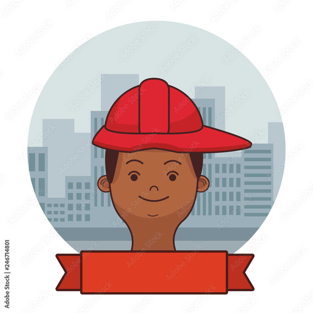 firefighter hero face cartoon