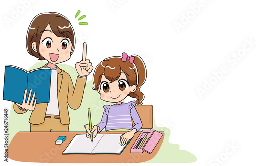 小学生 子ども 女の子 勉強（アニメ・ゲーム風テイスト）