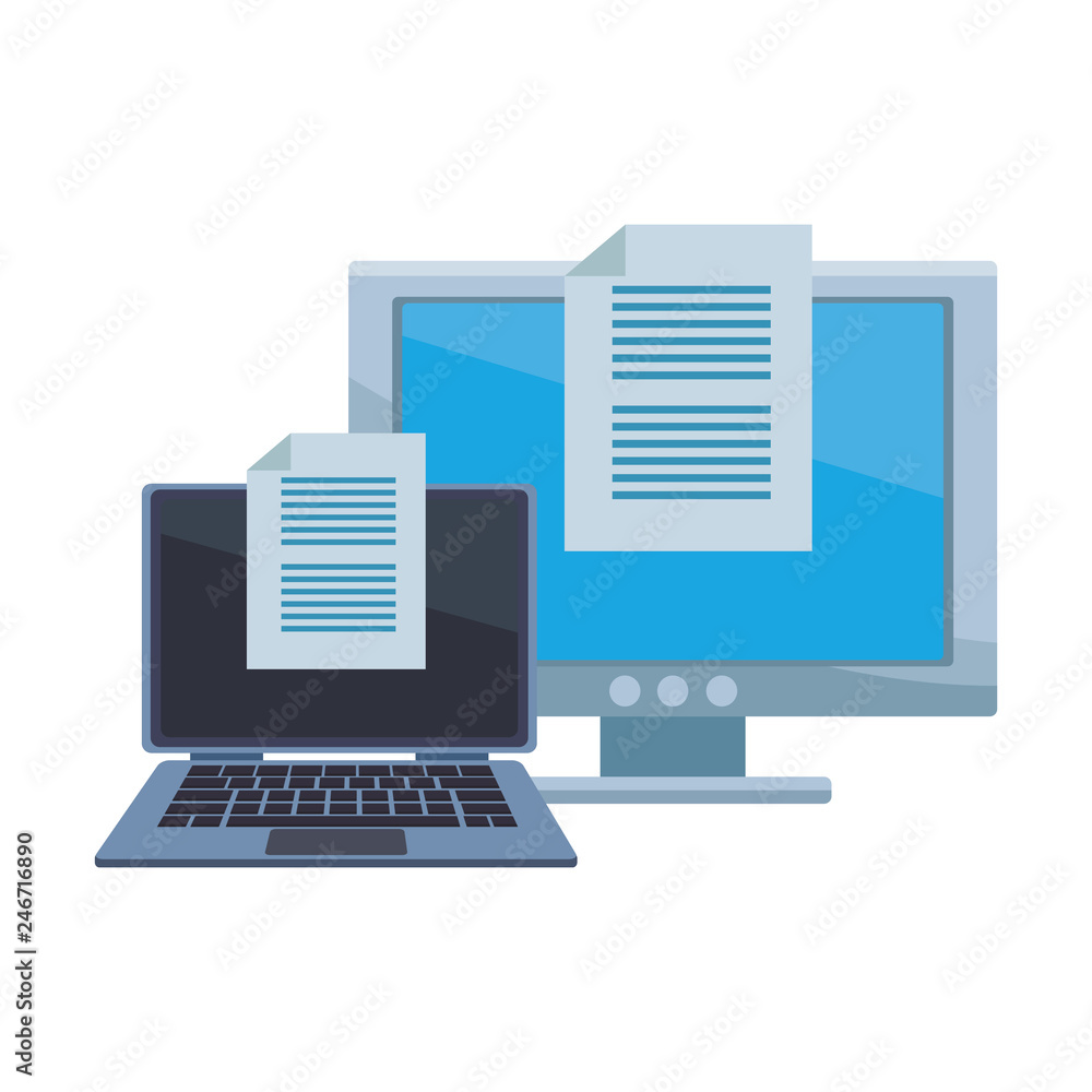 computer with documents computer with documents