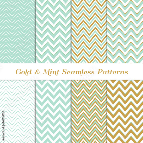 Pastel Mint and Gold Chevro...