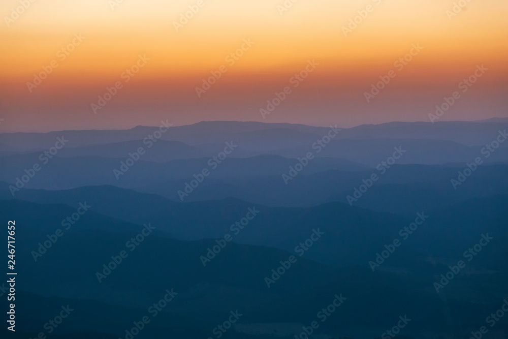 Sunset Dusk Light Over Mount Buffalo Landscape in Victoria, Australia.