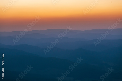 Sunset Dusk Light Over Mount Buffalo Landscape in Victoria  Australia.