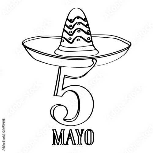 Text with a mexican hat. Cinco de mayo. Vector illustration design