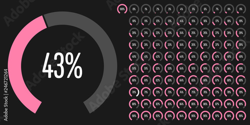 Set of circular sector percentage diagrams (meters) from 0 to 100 ready-to-use for web design, user interface (UI) or infographic - indicator with pink