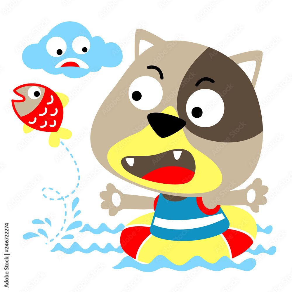 Cartoon of cat try to catch fish