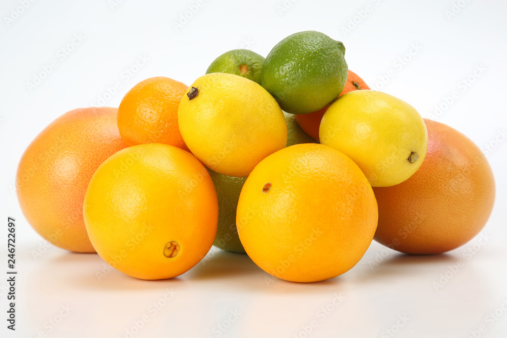 different citrus fruits on white background different citrus fruits on white background