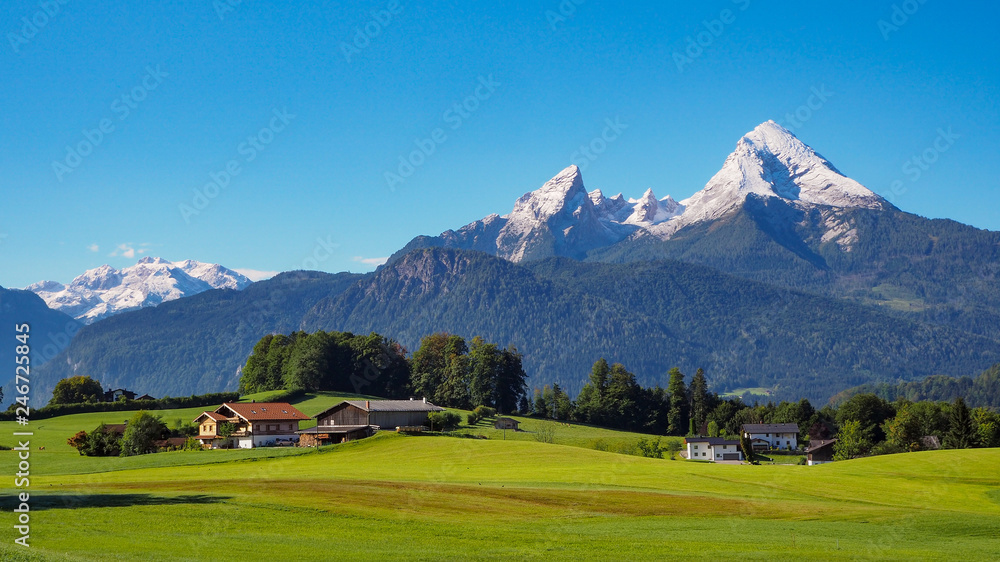 typical alpine landscape near Berchtesgaden with Mt. Watzmann