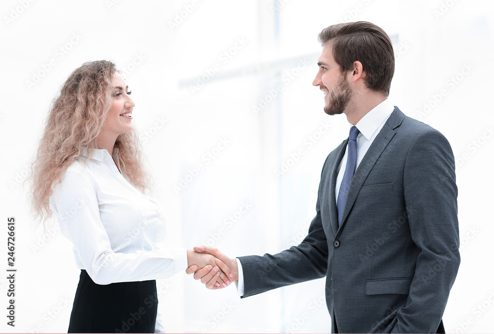handshake of a businessman and business woman. handshake of a businessman and business woman.