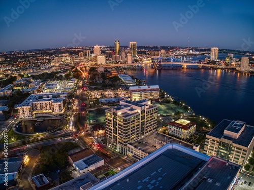 Aerial View of Jacksonville, Florida in Winter at Sunset