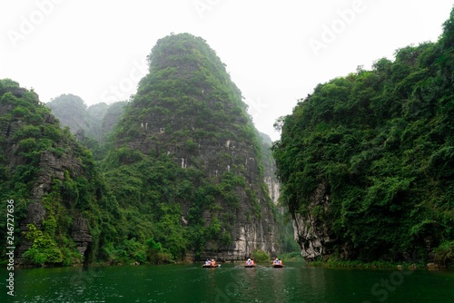 Beautiful landscape with rocks and rice fields in Ninh Binh and Tam Coc in Vietnam.