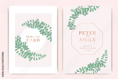Summer in copper Wedding Invitation themes, floral invite thank you, rsvp modern card Design in tropical leaf greenery branches decorative Vector elegant rustic template