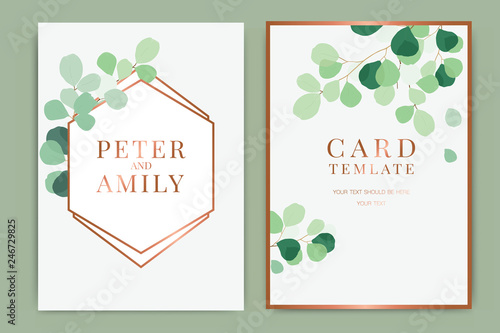 Summer in copper Wedding Invitation themes, floral invite thank you, rsvp modern card Design in tropical leaf greenery  branches decorative Vector elegant rustic template