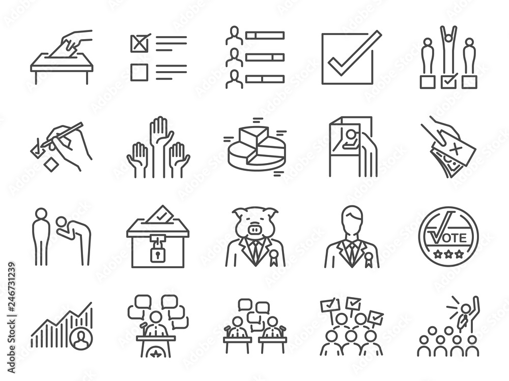 Election line icon set. Included icons as vote, campaign, candidates, ballot, elect and more. Election line icon set. Included icons as vote, campaign, candidates, ballot, elect and more.