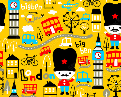 Seamless pattern vector with london guard cartoon