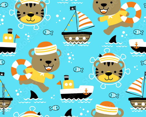 seamless pattern vector of funny animals sailor cartoon