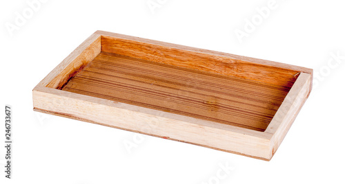 empty wooden tray isolated on white background. Clipping path © sucharat