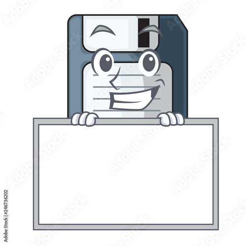 Grinning with board cartoon shape in the floppy disk