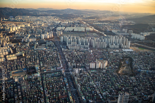 Photography Aerial view cityscape of Seoul, South Korea