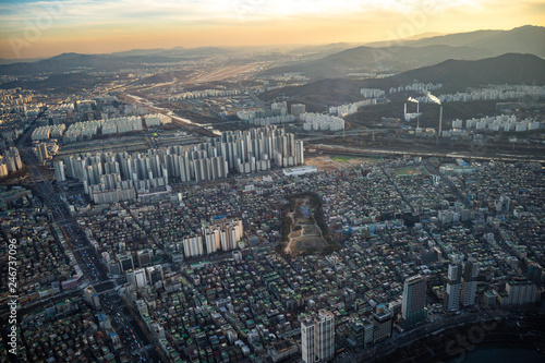 Canvas Print Aerial view cityscape of Seoul, South Korea
