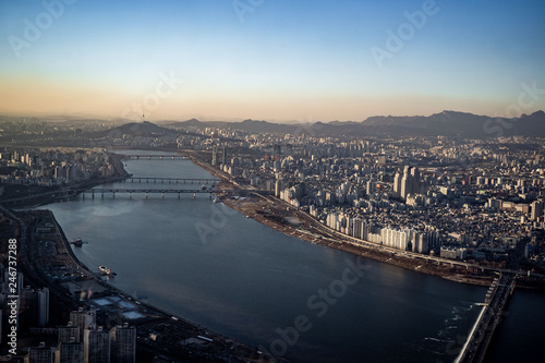 Canvas Print Aerial view cityscape of Seoul, South Korea
