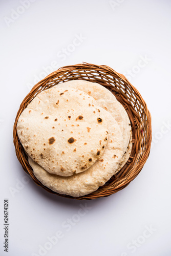 Chapati / Tava Roti also known as Indian bread or Fulka/phulka. Main ingredient of lunch/dinner in India/Pakistan. selective focus