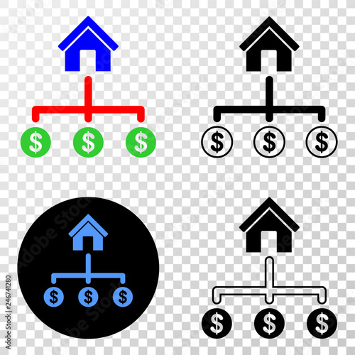 Bank dollar links EPS vector icon with contour, black and colored versions. Illustration style is flat iconic symbol on chess transparent background.
