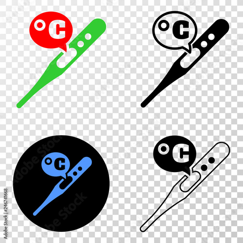 Celsius thermometer EPS vector icon with contour, black and colored versions. Illustration style is flat iconic symbol on chess transparent background.