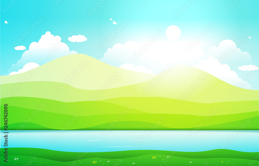 Mountains Hills Lake Green Nature Landscape Sky