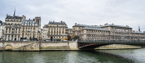 Landscape of Seine River with old bridges