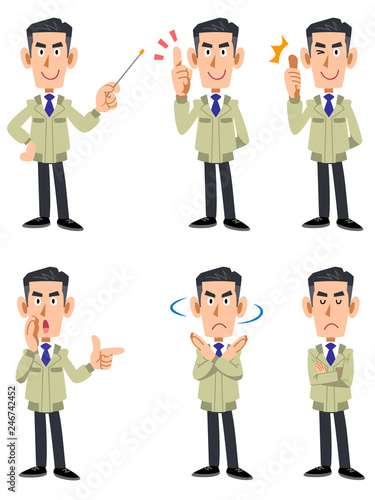 工務店の男性　6種類の表情と仕草のセット