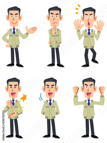 工務店の男性　6種類の表情と仕草のセット
