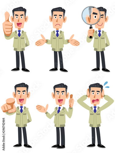 工務店の男性　6種類の表情と仕草のセット