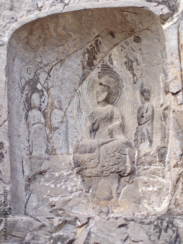 Luoyang Longmen grottoes. Broken Buddha and the stone caves and sculptures in the Longmen Grottoes in Luoyang, China. Taken in 14th October 2018