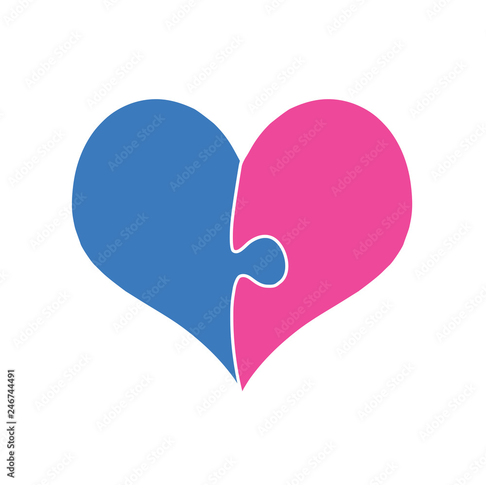 Pink And Blue Heart Assembled Of Two Puzzle Pieces Pink And Blue Heart Assembled Of Two Puzzle Pieces