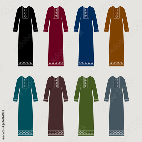 Hijab - middle eastern muslim dress, abaya - vector illustration. 