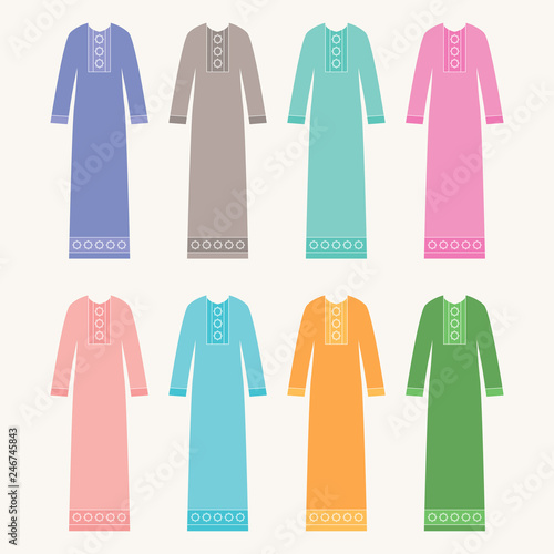 Hijab - middle eastern muslim dress, abaya - vector illustration. 