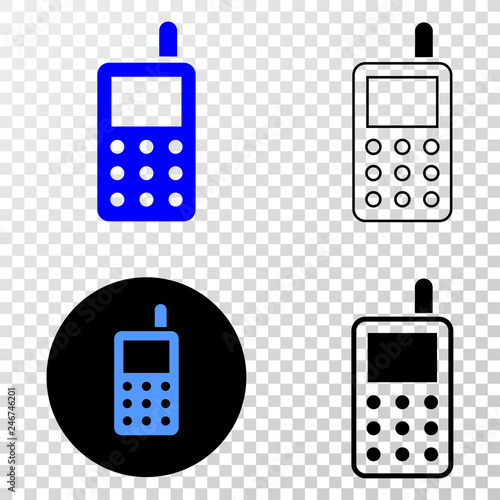 Radio transmitter EPS vector icon with contour, black and colored versions. Illustration style is flat iconic symbol on chess transparent background.