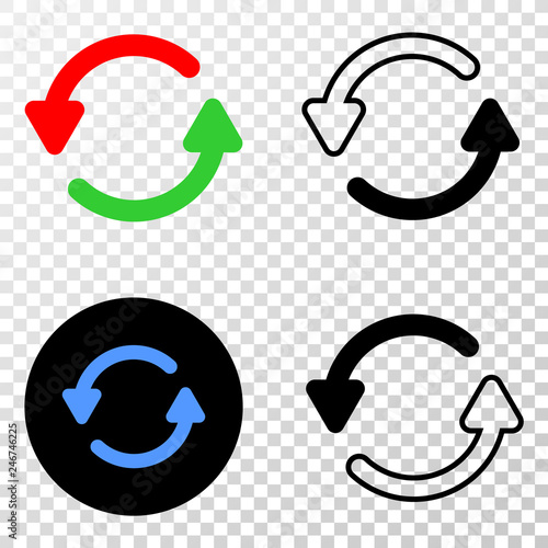 Refresh arrows EPS vector pictograph with contour, black and colored versions. Illustration style is flat iconic symbol on chess transparent background.