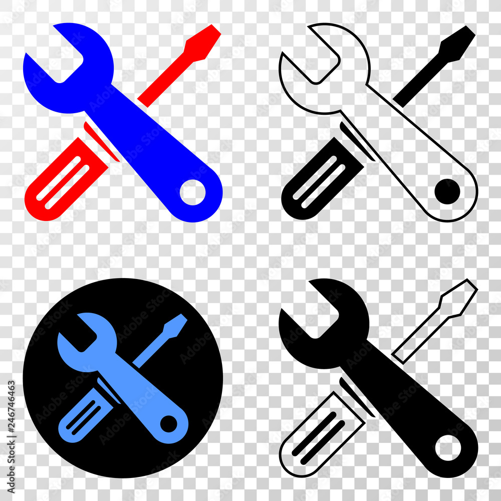 Repair tools EPS vector pictogram with contour, black and colored versions. Illustration style is flat iconic symbol on chess transparent background. Repair tools EPS vector pictogram with contour, black and colored versions. Illustration style is flat iconic symbol on chess transparent background.