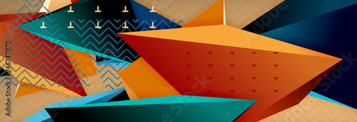 3d triangular shapes geometric background. Origami style pattern with triange shapes for decorative design. Poster design. Line design. Modern presentation template