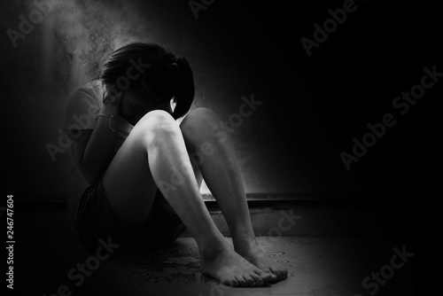 fear children hand cover ear, imprison, retarded, Child Abuse in white tone