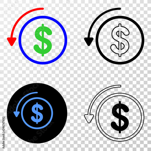 Undo payment EPS vector icon with contour, black and colored versions. Illustration style is flat iconic symbol on chess transparent background.
