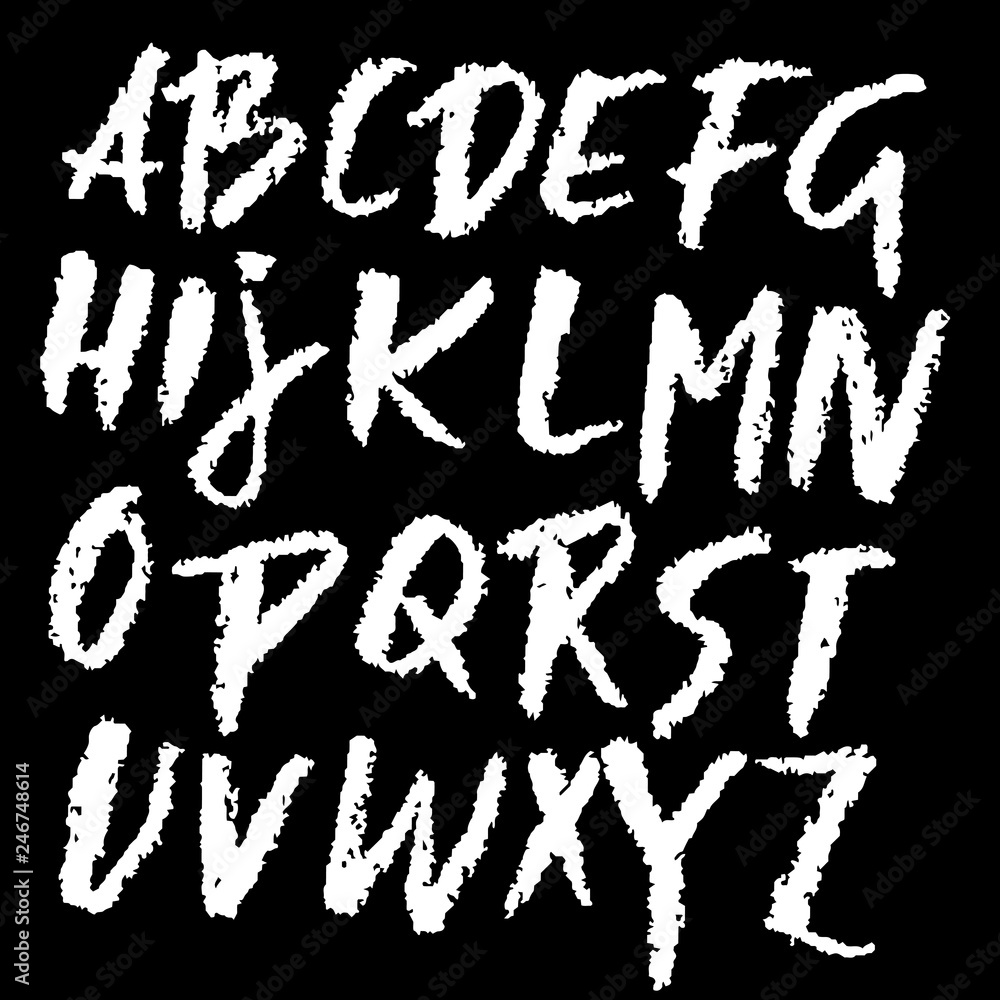 Chalk textured font. Grunge script on chalkboard. Vector calligraphy illustration. Chalk textured font. Grunge script on chalkboard. Vector calligraphy illustration.