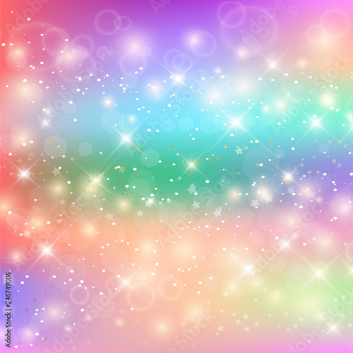 Kawaii Baby Unicorn Background with Glowing Stars.