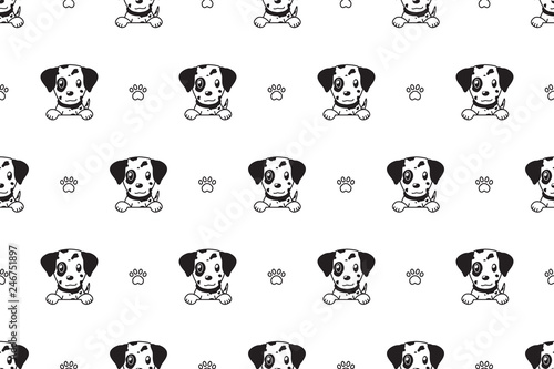 Vector cartoon character dalmatian dog seamless pattern for design.