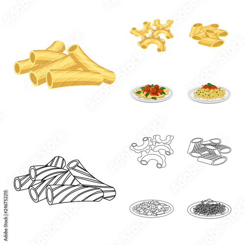 Isolated object of pasta and carbohydrate symbol. Collection of pasta and macaroni vector icon for stock.